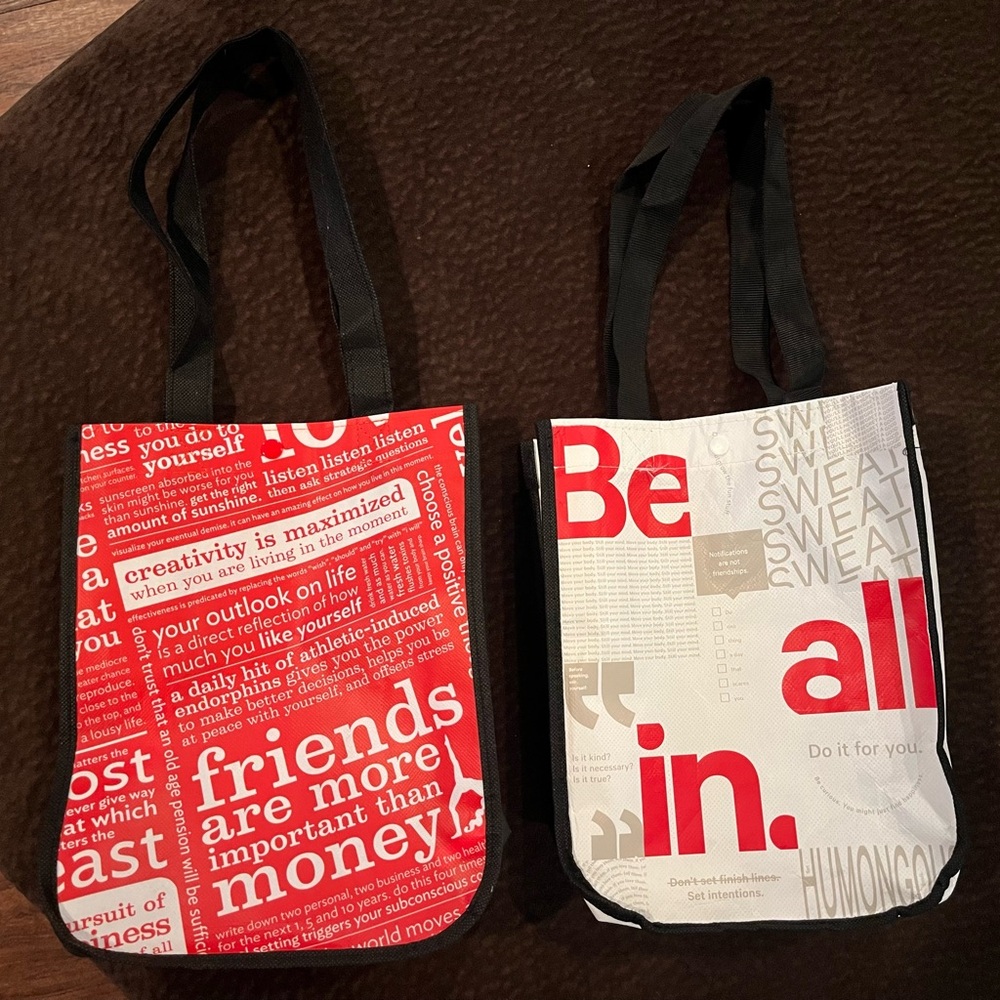 Lululemon Athletica White and Red Reusable Snap Closure Tote Bags (2)
